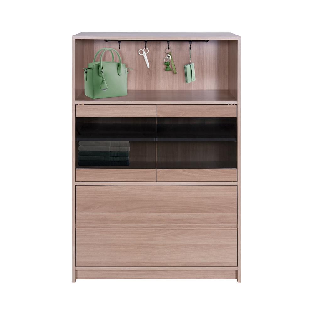 HomeBase FURDINI Tủ gỗ đựng đồ đa năng bằng gỗ ép có 2 ngăn tủ kiếng FINN Thái Lan W80xH120xd40cm màu gỗ sồi trắng