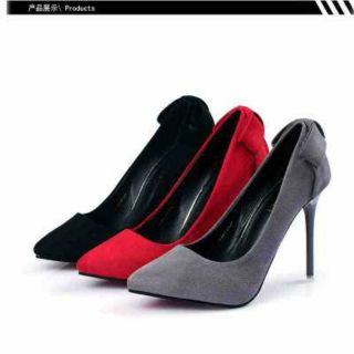 Giày cao gót nhọn nữ da lộn đính nơ sau