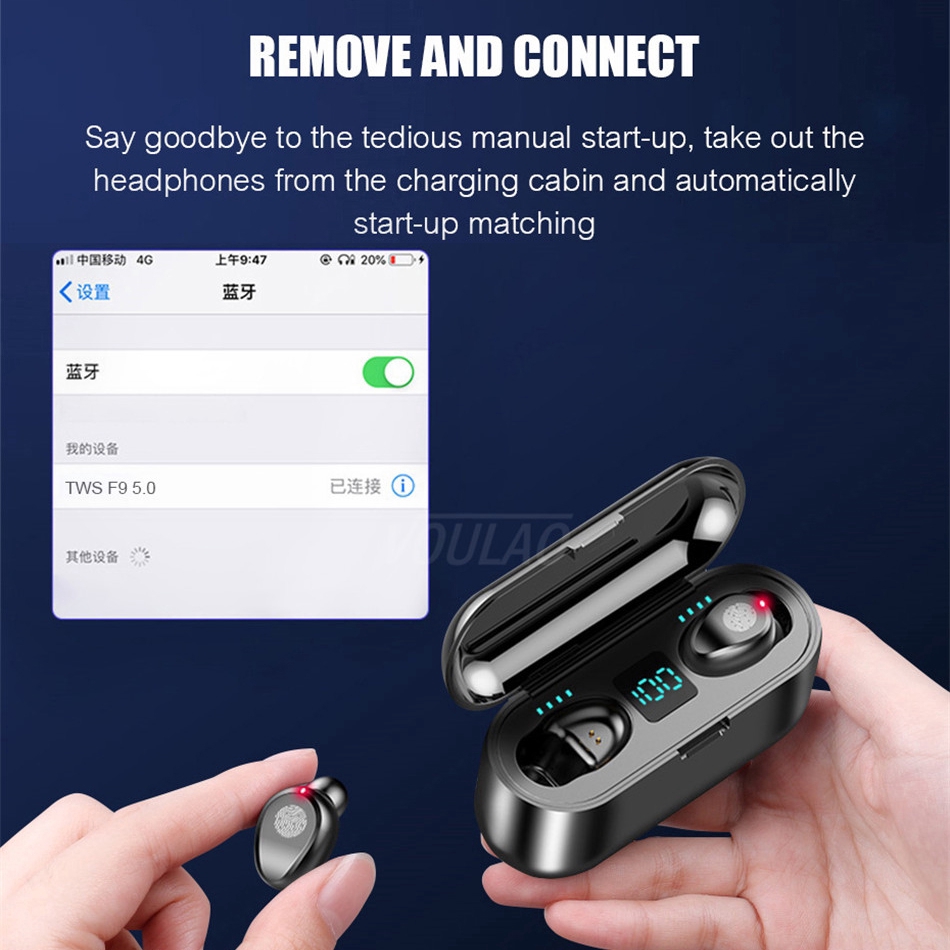 Tai Nghe Nhét Tai F9 Kết Nối Bluetooth 5.0 Có Micro Và Phụ Kiện