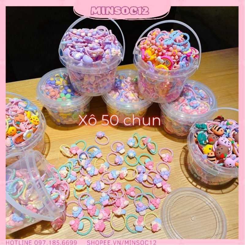Hộp xô chun cột tóc 50 chi tiết dễ thương xinh xắn cho bé yêu