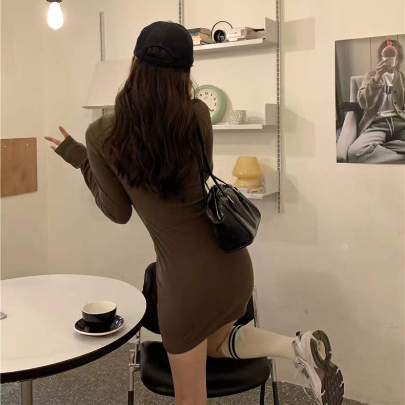 Đầm Dệt Kim Có Cổ Thời Trang Mùa Xuân Hàn Quốc Dành Cho Nữ