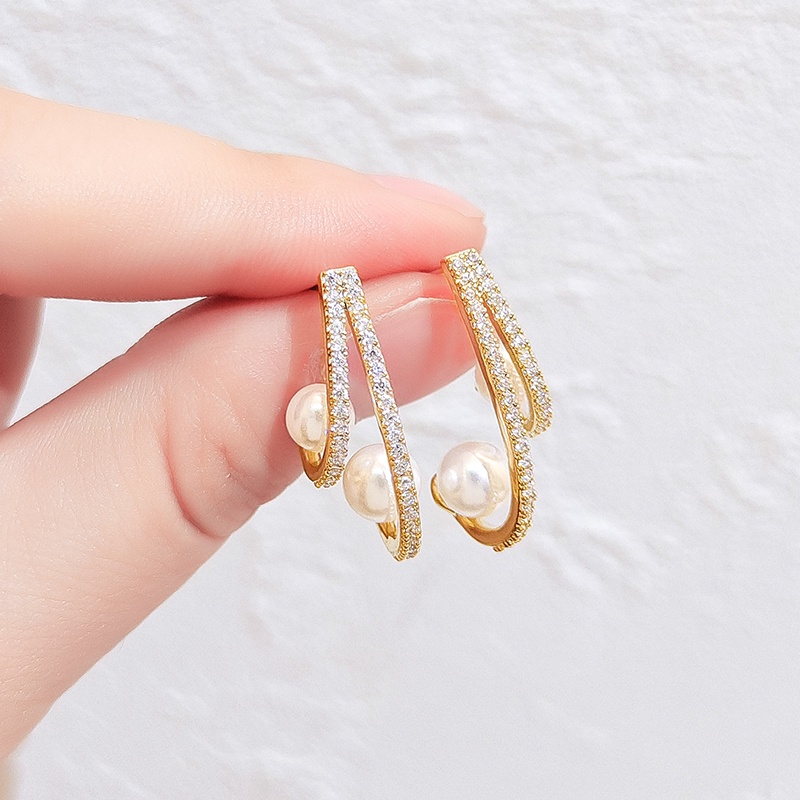 Bông tai JIUDUOLAN đính ngọc trai và đá zircon mạ vàng 18K phong cách thời trang Hàn Quốc