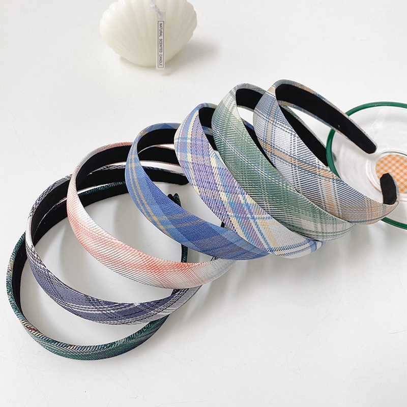 Băng Đô Bản Rộng Họa Tiết Sọc Caro Màu Kẹo Phong Cách Hàn Quốc Thời Trang