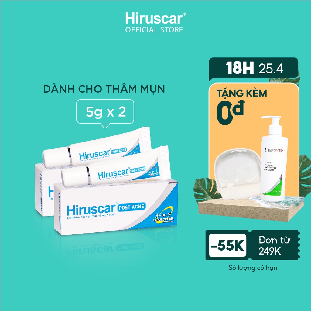 Bộ 2 Gel làm mờ sẹo mụn và thâm mụn Hiruscar Post Acne 5g