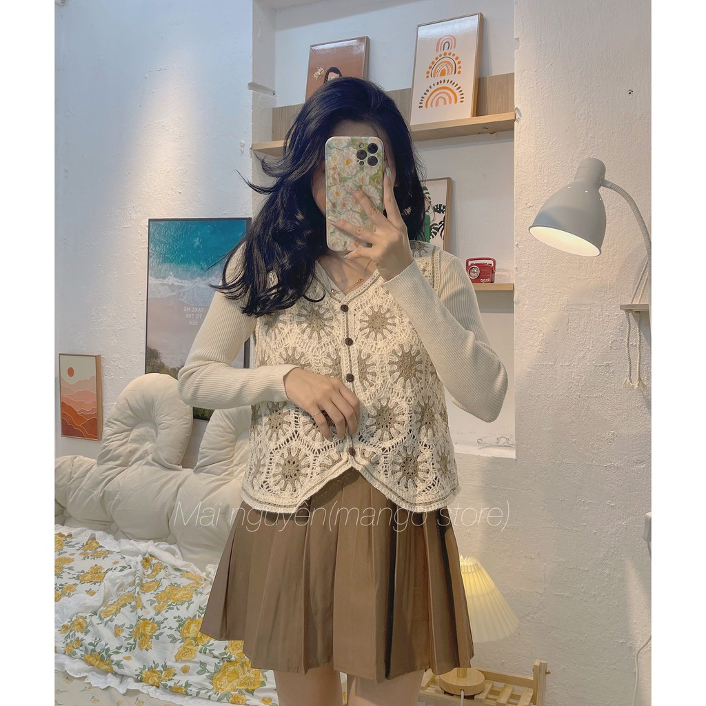 Áo gile len đan họa tiết mới đường viền!  Ulzzang Style Hàng quảng châu!