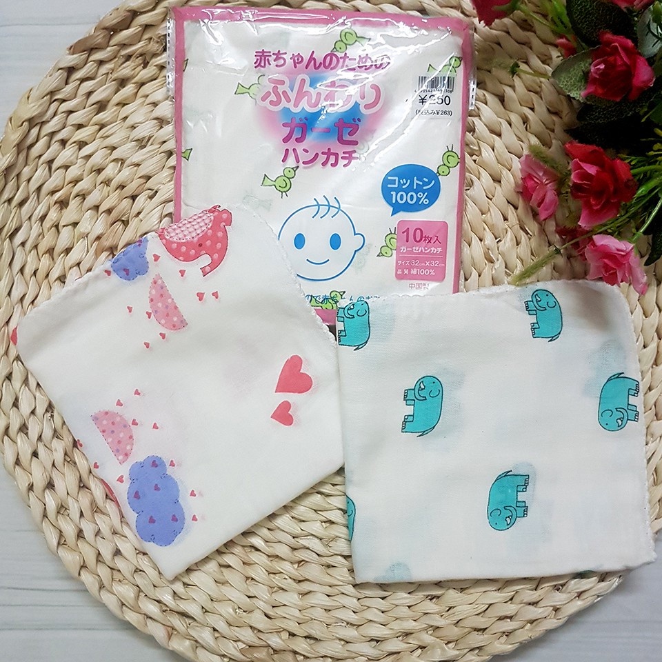 Set 10 khăn mặt in họa tiết  cho bé