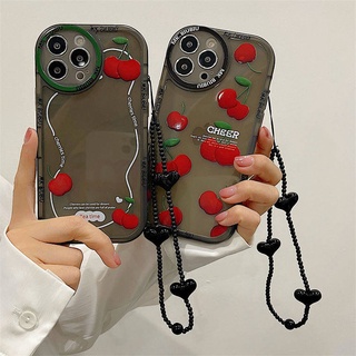 Ốp điện thoại mềm trong suốt in hình nổi quả anh đào có dây đeo thích hợp cho 13promax Iphone11/12 XR/X
