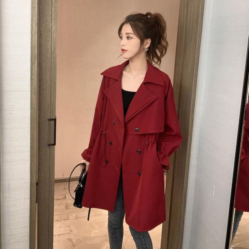 Autumn and winter fashion solid color long coat women's loose all over coat Korean suit collar windbreaker | WebRaoVat - webraovat.net.vn