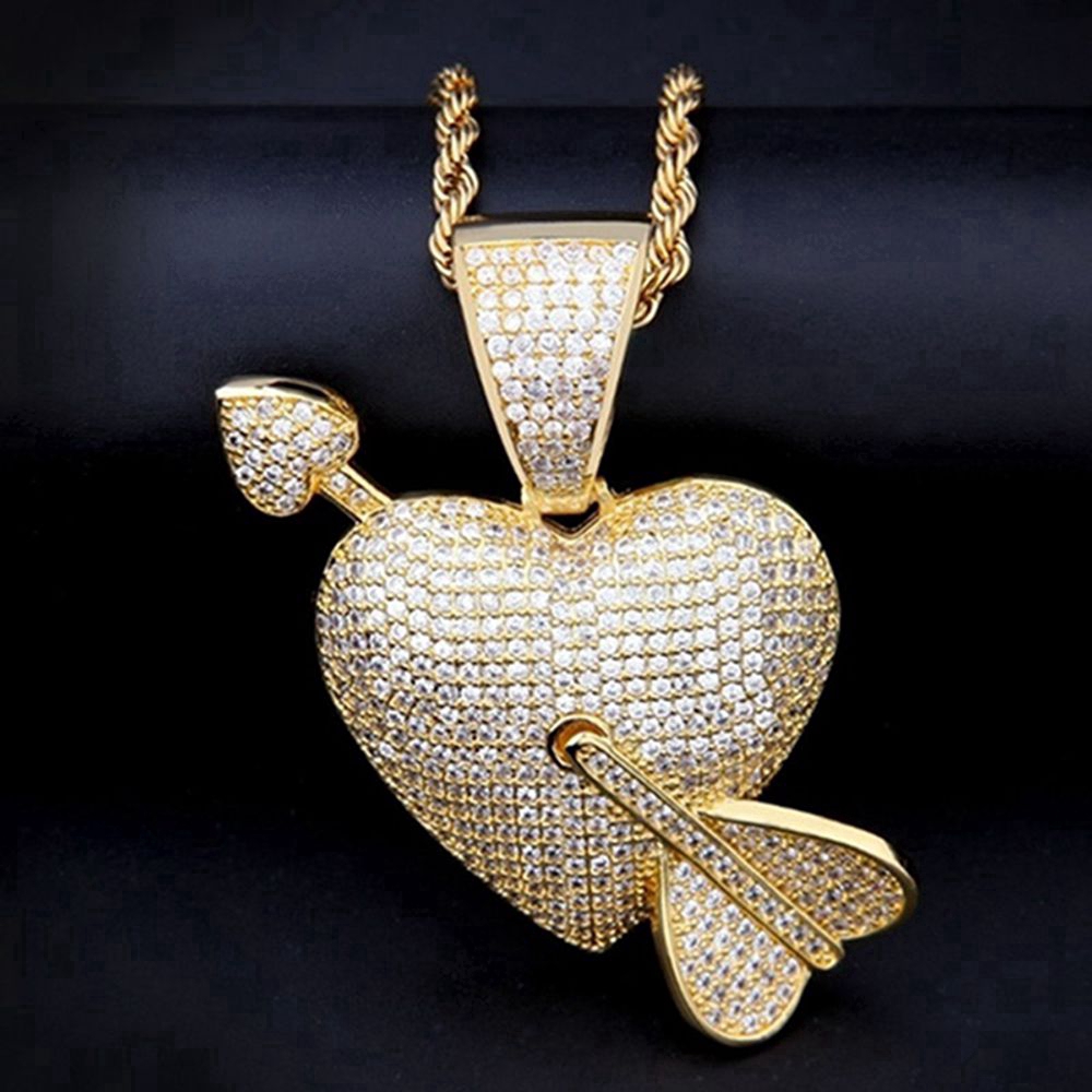 Tren fashion rapper hip hop，Cupid mengkilap panah liontin kalung hati