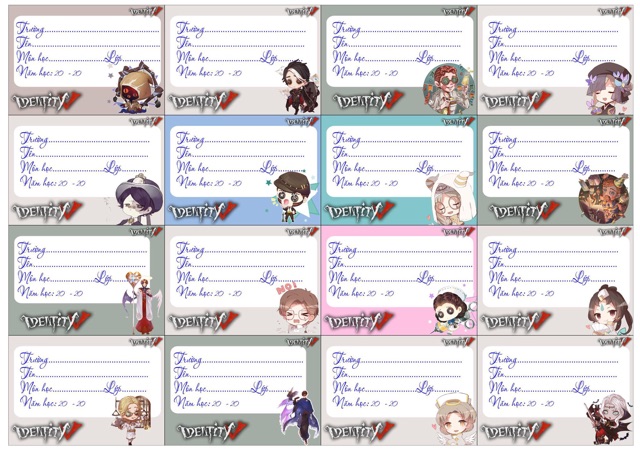 16 nhãn vở Game ldentity V có đề can bóc dán