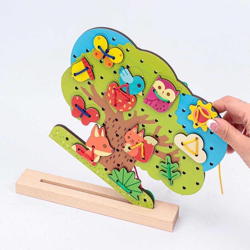 Đồ chơi hạt gỗ luồn cây Montessori Puzzle Đạo cụ dạy học toán tương tác trẻ em
