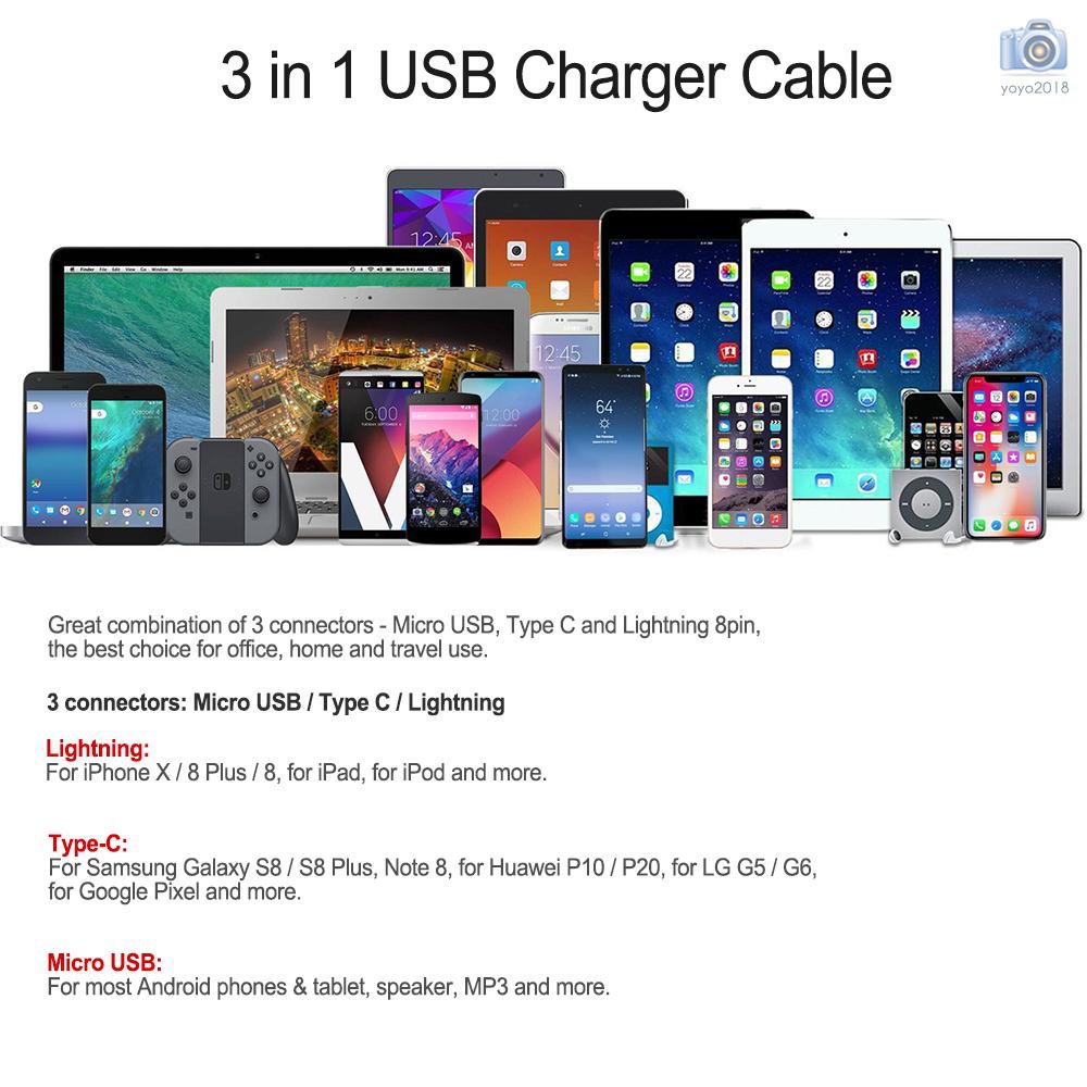 Dây Cáp Sạc Usb Nhiều Đầu 3.9ft Cho Iphone