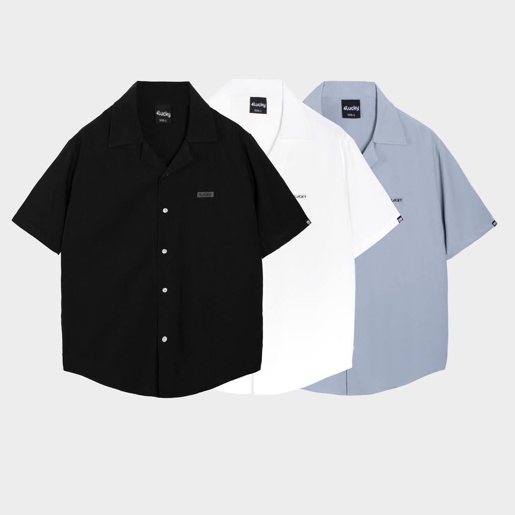 Áo sơ mi cổ vest unisex 6801 4lucky, ngắn tay nam nữ phong cách Hàn Quốc
