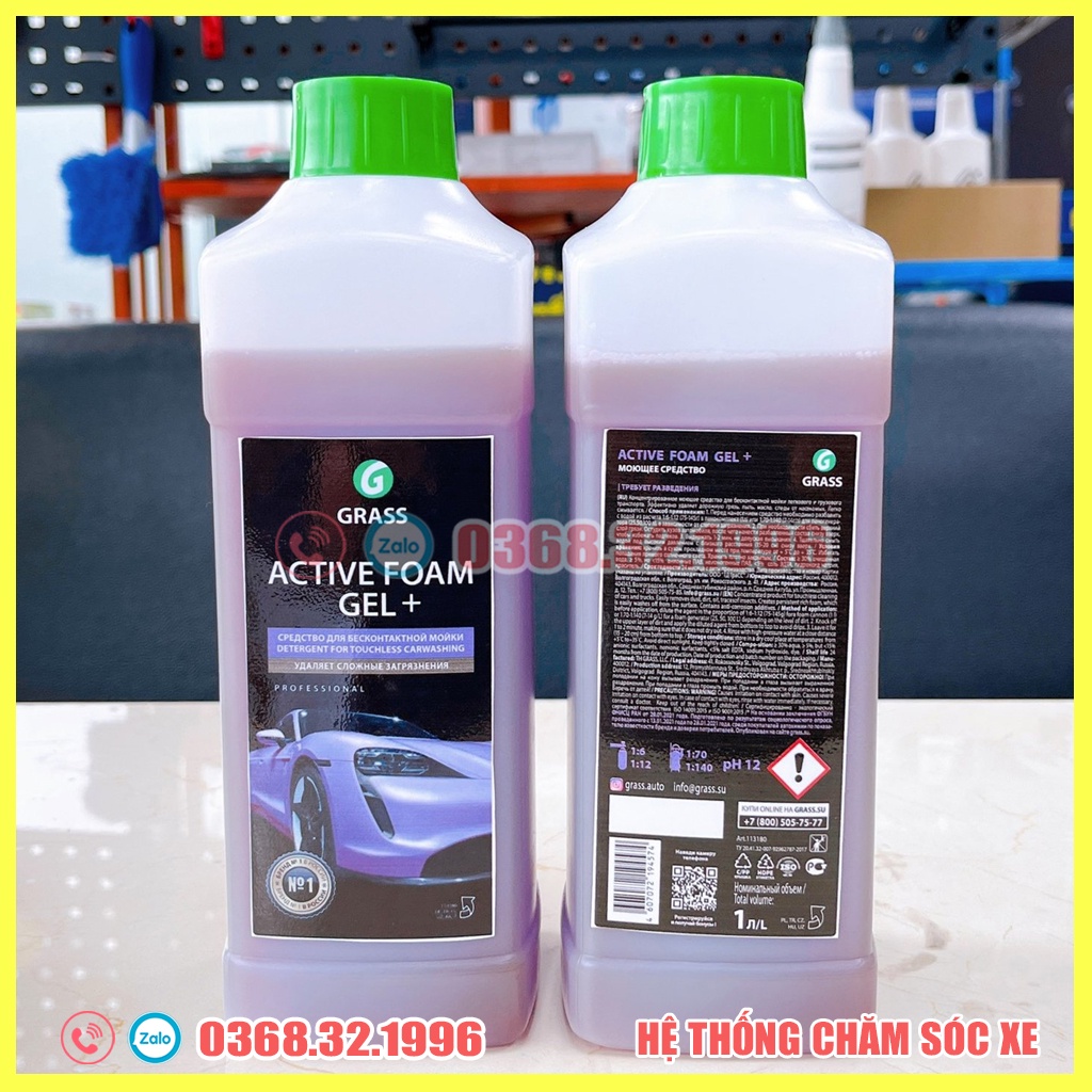 Dung Dịch Rửa Xe Không Chạm - Nước Rửa Xe Ô tô, Xe Máy Grass  Active Foam GEL - 1L(Tặng 01 khăn lau xe)