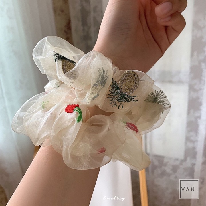 Cột Tóc Vải Scrunchies Von Kính Thêu Trái Dứa Và Cherry Dễ Thương - Vani Store
