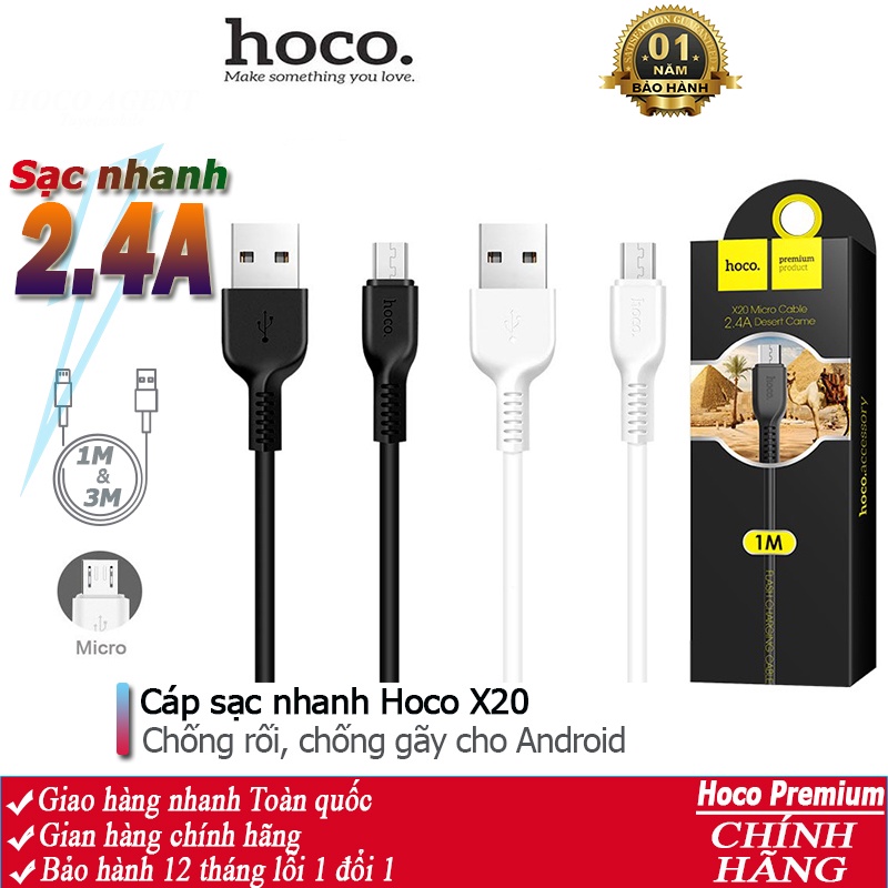 Cáp sạc nhanh Hoco X20 Flash dùng cho Micro Android dây dài 1m, 3m - Chính hãng