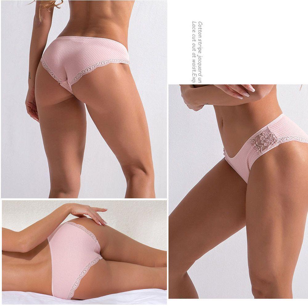 Quần Lót Thoáng Khí Viền Ren Hoa Văn Kẻ Sọc Cho Nữ