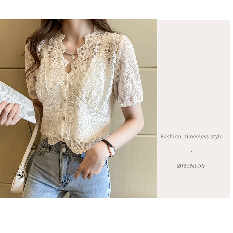 Áo Tay Ngắn Cổ Chữ V Hoạ Tiết Thêu Thiết Kế Thanh Lịch Cho Phái Nữ | BigBuy360 - bigbuy360.vn