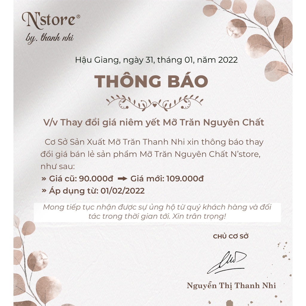 Mỡ Trăn Nguyên Chất N'Store by Thanh Nhi ( TẶNG KÈM CỌ )