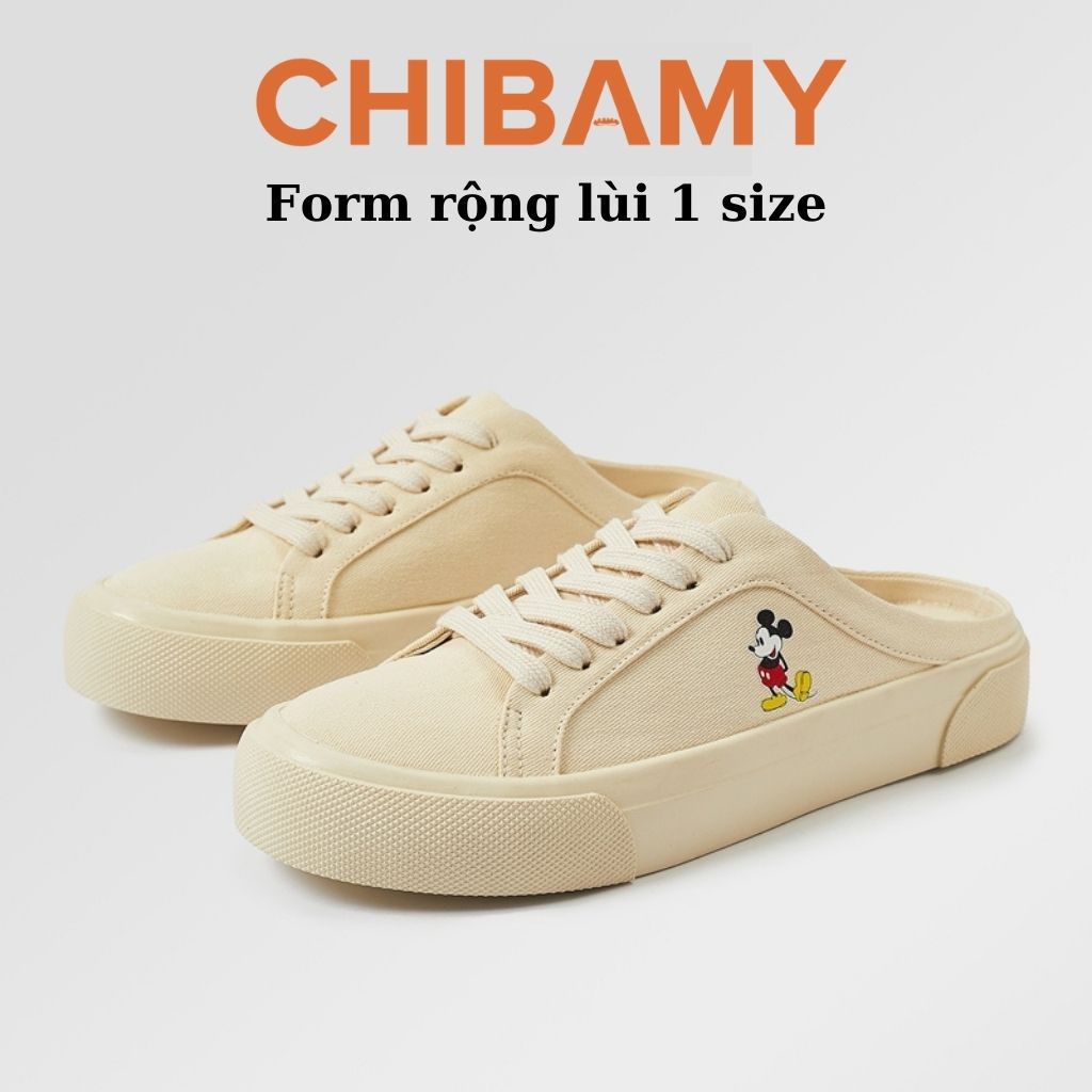 Giày Sục Thể Thao Nữ MK chất canvas màu Kem 3cm From rộng