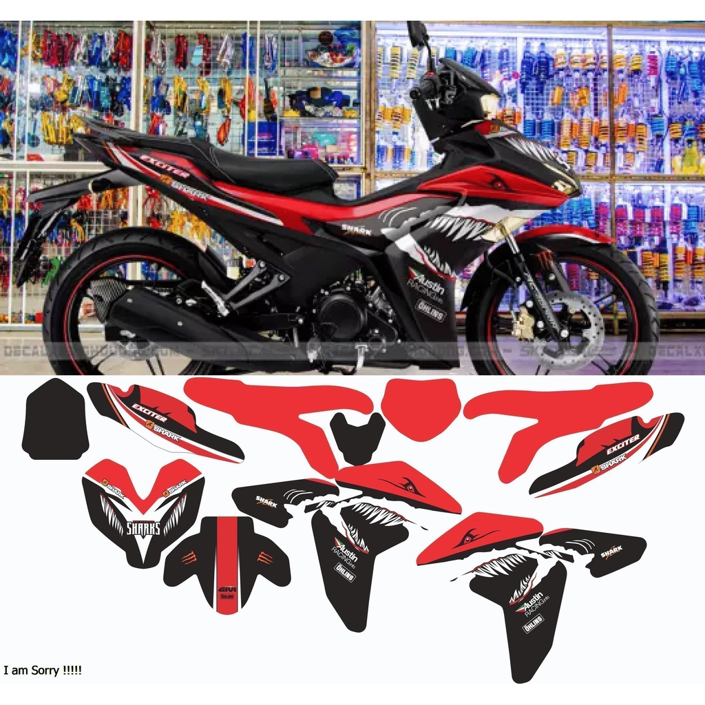 TEM TRÙM YAMAHA EXCITER 155 CÁ MẬP SHARK ĐỎ ĐEN SIÊU ĐẸP SIÊU RẺ