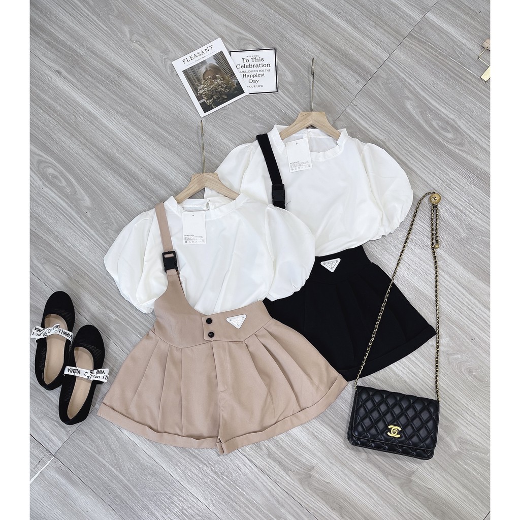 Set Yếm 2 Món Sơ Mi Tay Bồng Lệch Vạt Tinh Tế | BigBuy360 - bigbuy360.vn