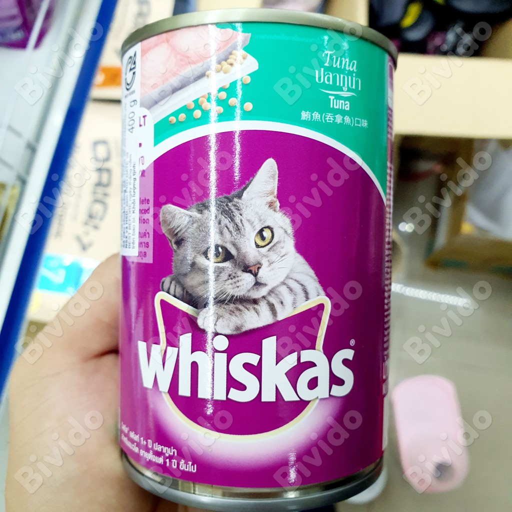 Pate Whiskas cho mèo lớn vị cá biển, cá thu, cá ngừ lon 400g - Bivido