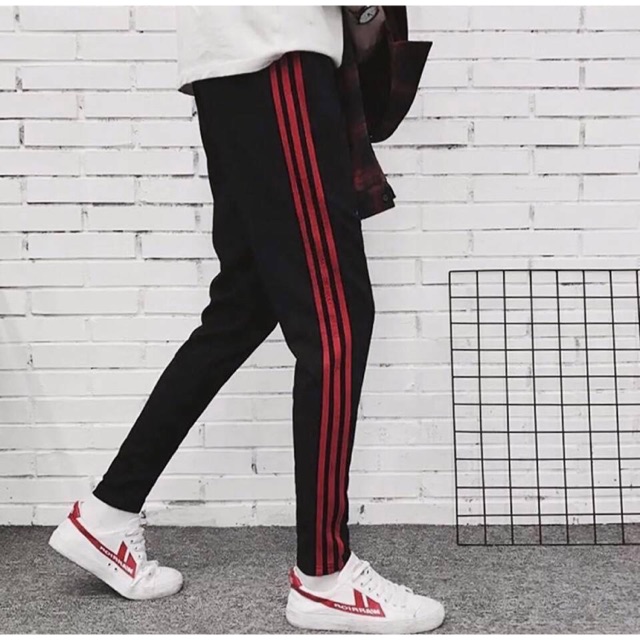 Stripped pant - Quần 3 sọc đỏ - Đen (Có ảnh thật)