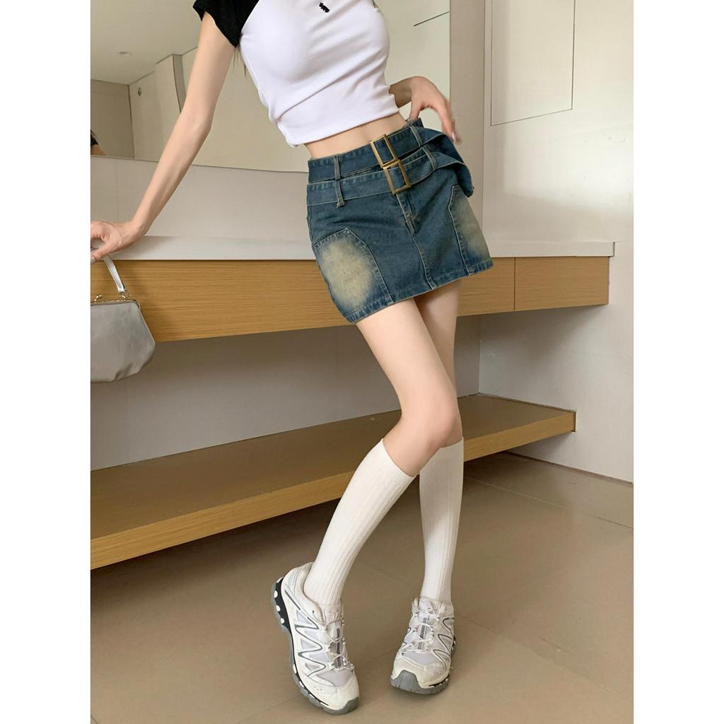 QADCOL Chân váy jean Chữ A Lưng Cao Thời Trang Mùa Hè Phong Cách Retro Mới Cho Nữ