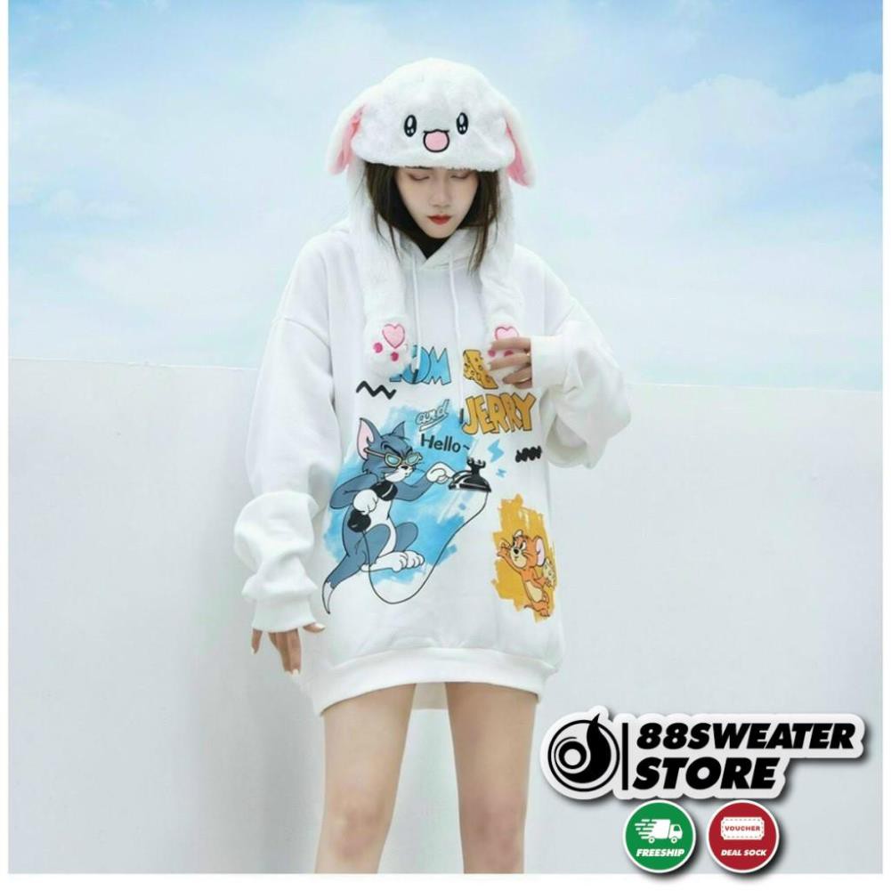 Áo hoodie chống nắng dành cho nam cho nữ và cặp đôi có 2 màu, unisex form rộng in hình mèo và chuột ulzzang kèm ảnh thật