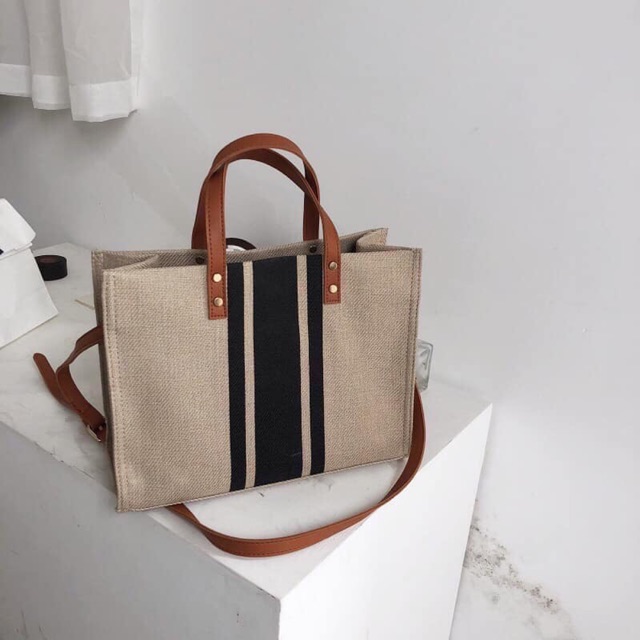 Túi cói dây da style Hàn quốc