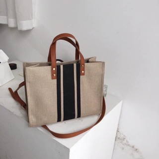 Túi cói dây da style Hàn quốc