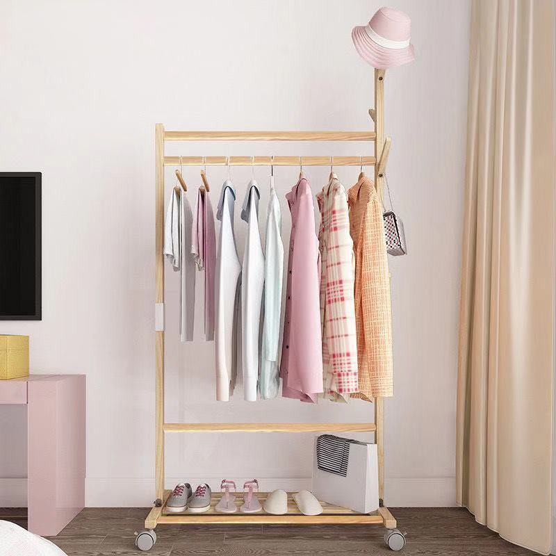 Giá đa năng treo quần áo, để giày bằng gỗ loại có bánh xe cao cấp mẫu mới nhất