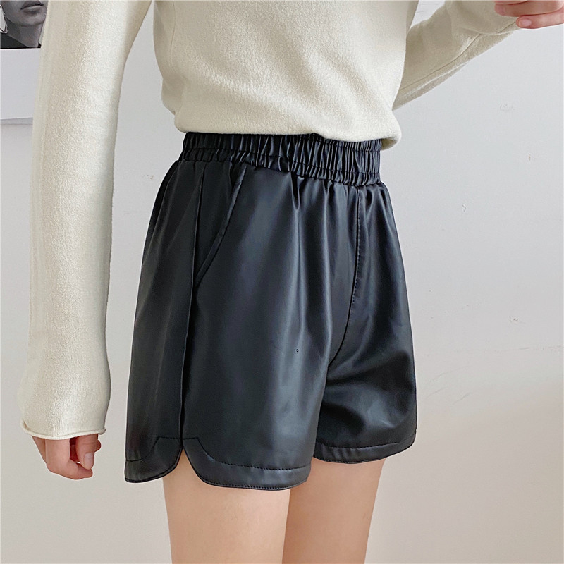 Quần short da cạp cao ống rộng dễ phối đồ thời trang Hàn Quốc