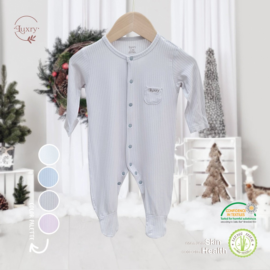 Bộ đồ liền thân liền tất Luxry vải sợi tre thoáng mát, mềm mịn dành cho bé từ 0 đến 12 tháng