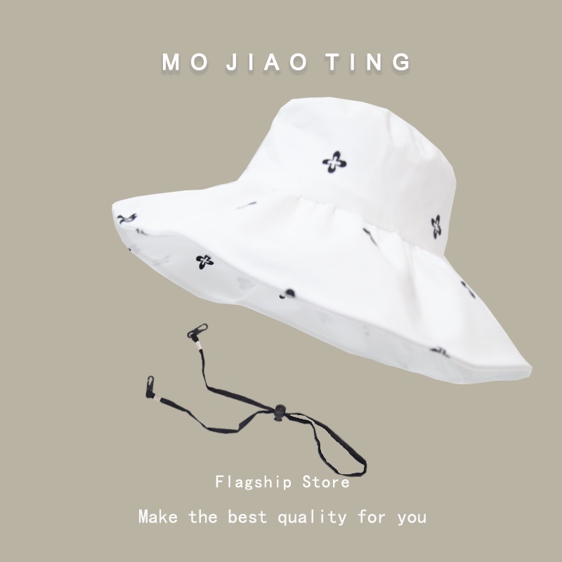 Nón tai bèo che mặt chống nắng rộng vành thêu hoa kiểu Hàn Quốc dễ phối đồ thời trang mùa hè cho nữ