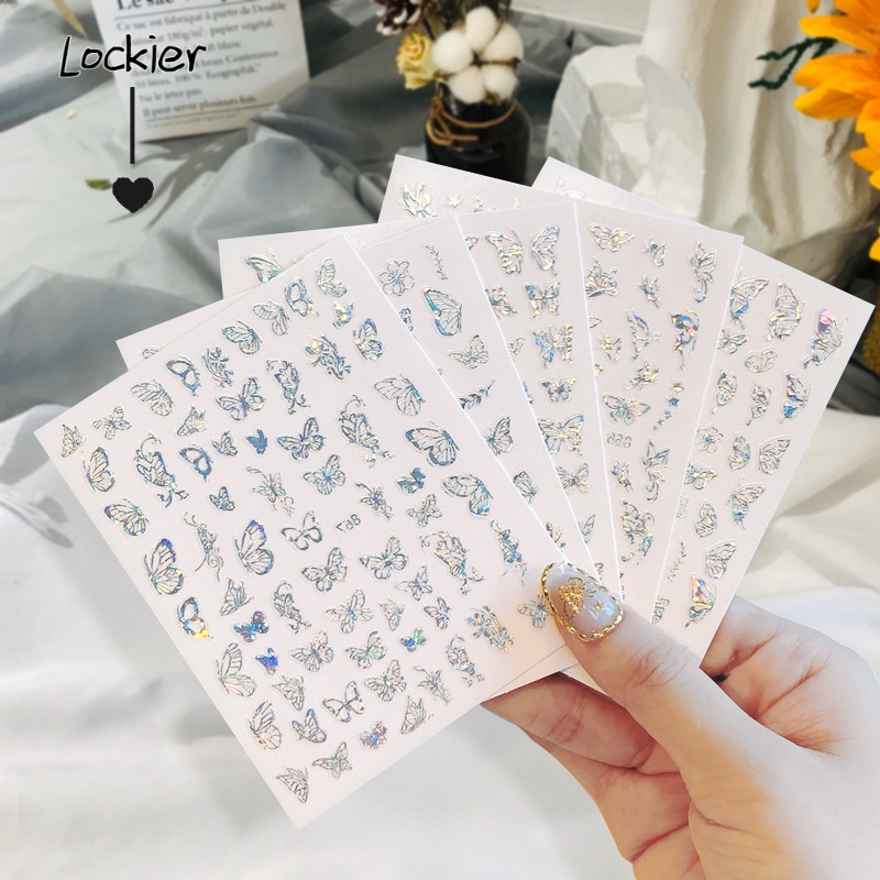 Miếng sticker trang trí móng tay nghệ thuật 3D màu vàng/ bạc họa tiết mắt mèo
