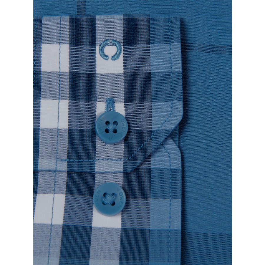 Áo Sơ Mi Nam Dài Tay OWEN AS220054D Somi Công Sở Vải Sợi Tre Cao Cấp Màu Kẻ Caro Lớn Xanh Xám Dáng Ôm Tà Lượn Không Túi