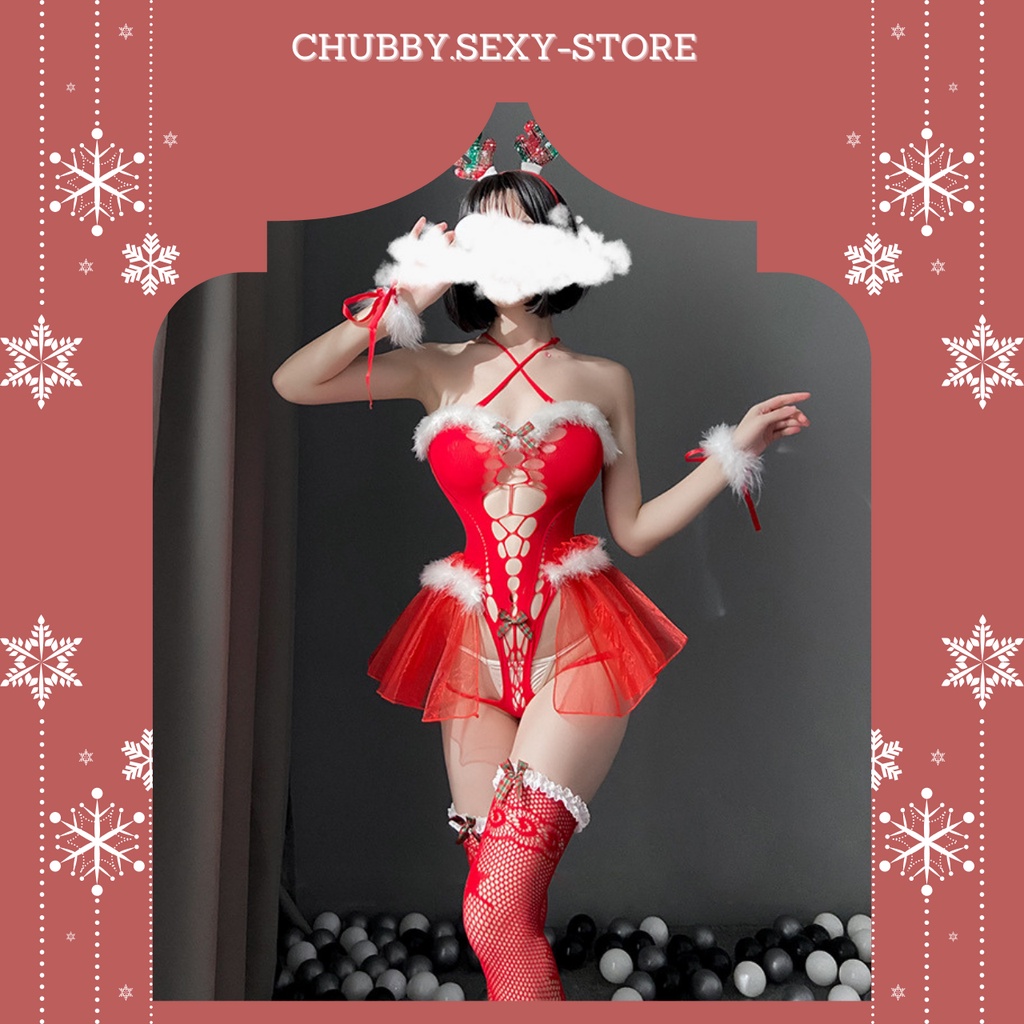 Cosplay Noel Giáng Sinh sexy siêu gợi cảm ,  công chúa đêm Noel,  bodysuit đầy đủ phụ kiện  - BDS17 - Chubby.sexy