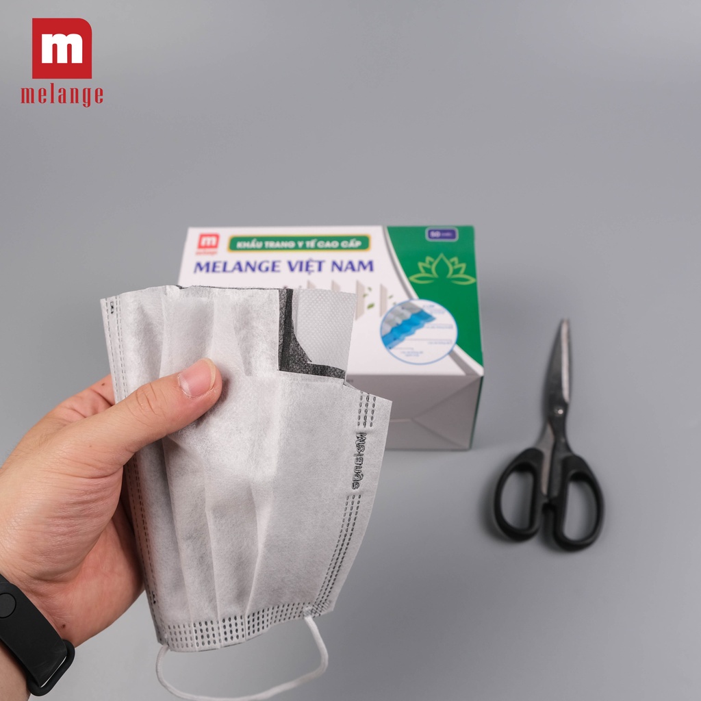 Khẩu trang y tế 4 lớp Melange kháng khuẩn hai màu xám và xanh