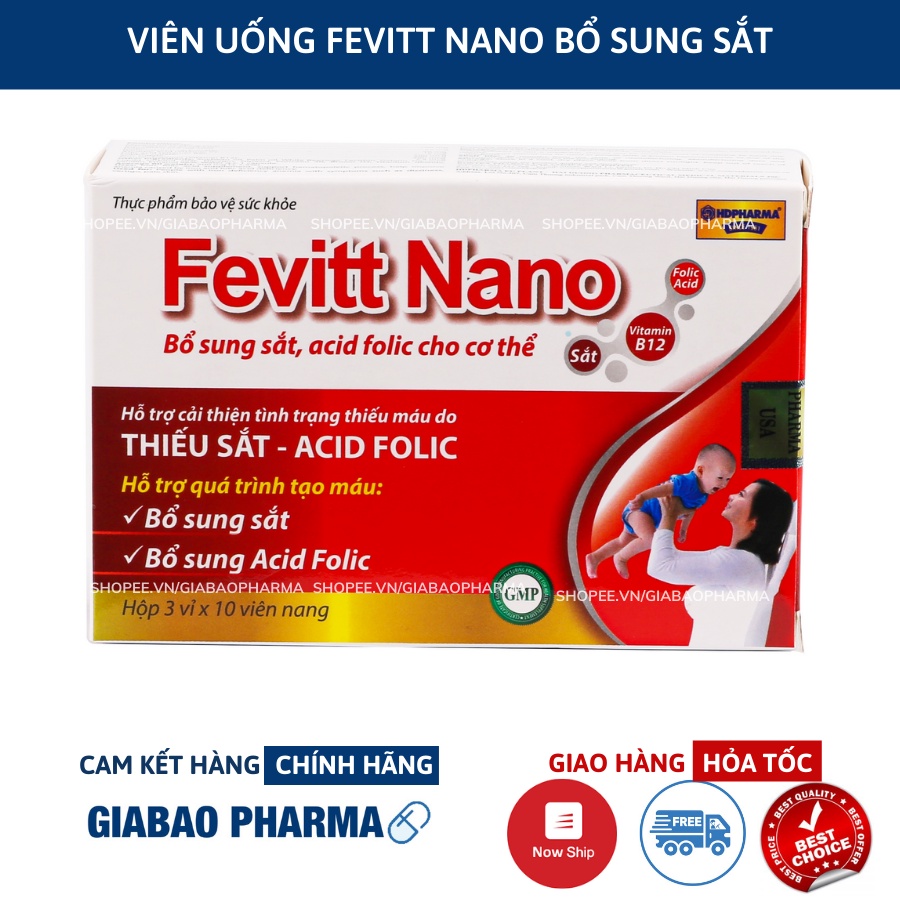 Viên uống bổ sung sắt Fevit Nano bổ máu, cải thiện tình trạng thiếu máu - Hộp 100 viên