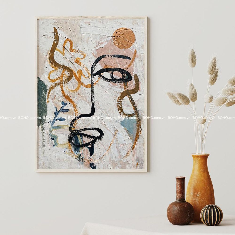 Tranh BOHO trừu tượng 50*70cm - Tranh canvas treo tường phòng khách phòng ngủ, tặng đinh 3 chân treo tranh.