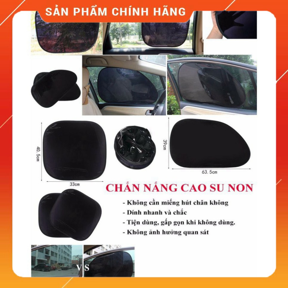 Tấm che nắng ô tô[FREESHIP]Bộ 4 tấm che nắng cao su non cửa bên ô tô, xe hơi - Tự hút không cần đế hích