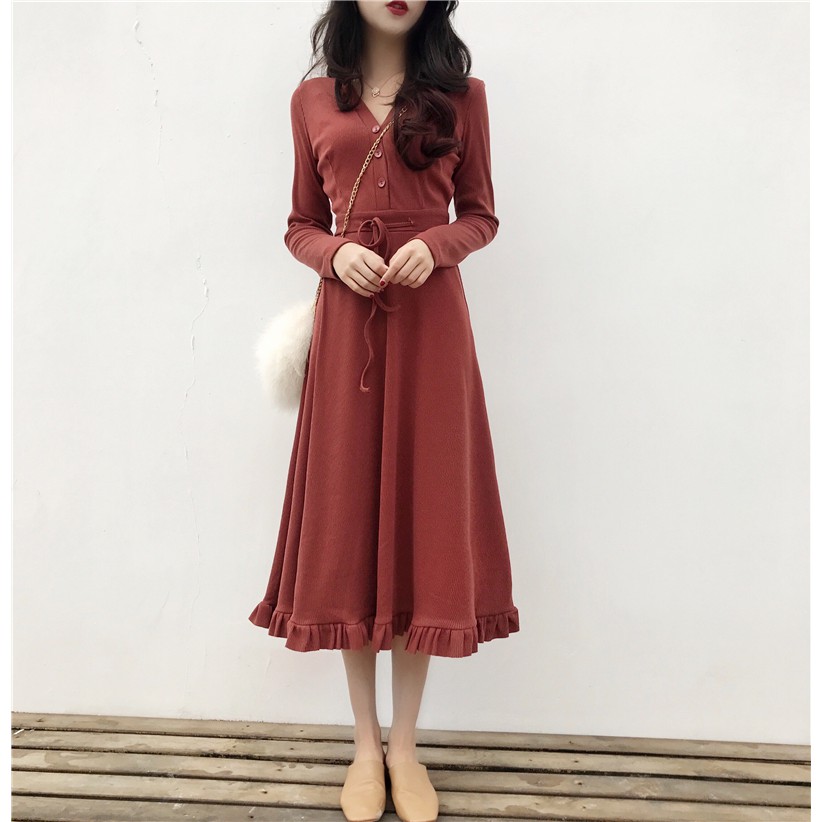 Đầm Retro Slim Ren Phong Cách Hồng Kông (Ảnh thật)