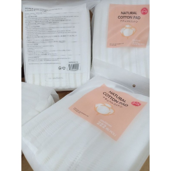 Bông Tẩy Trang 3 Lớp Natural 222 HASSTSU LOGO Đỏ Miếng Mẫu Mới 100% Cotton Thiên Nhiên