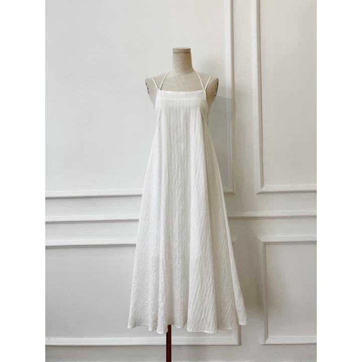 Đầm maxi xòe 2 dây cột nơ hở lưng đi biển cực hot