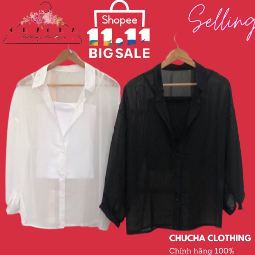 Free ship_Mua 1 tặng 1 Sơ mi voan mỏng xuyên thấu (kèm áo hai dây)