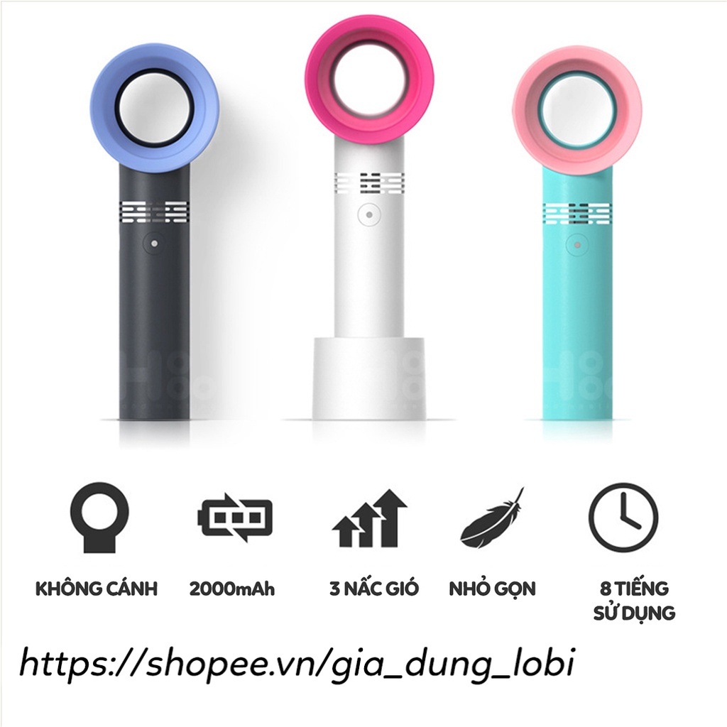 Quạt không cánh cầm tay mini sạc điện quạt mini cầm tay cute có đế để bàn pin 2000mAh