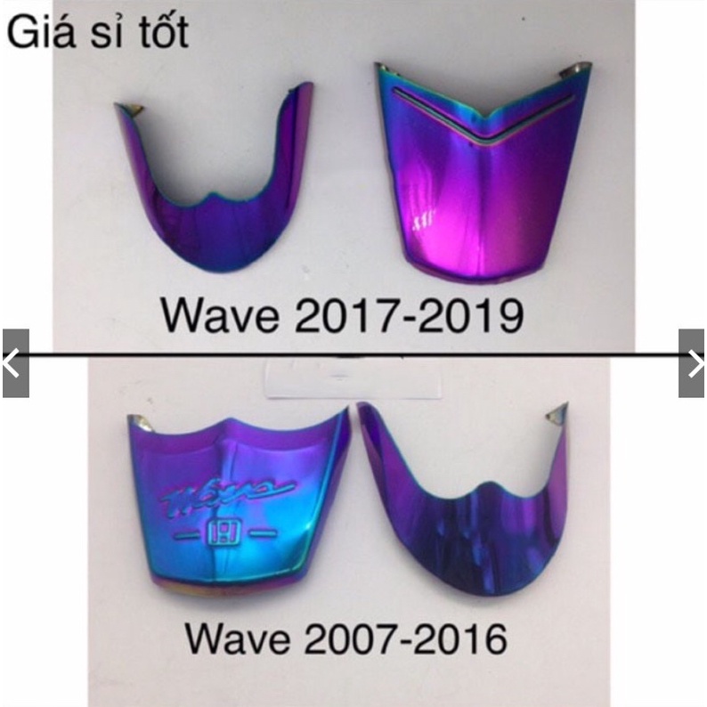 Bộ đôi ốp mõm trước ốp đuôi sau (Đuôi mỏ) Inox 7 màu gắn cho Wave110,Wave100