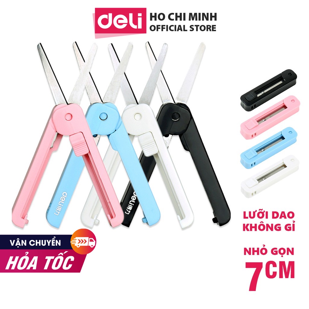 Kéo mini tiện lợi 105mm Deli - 5 màu Đen/ Xanh/ Hồng/ Trắng -dành cho văn phòng, học sinh, sắc bén - 6072